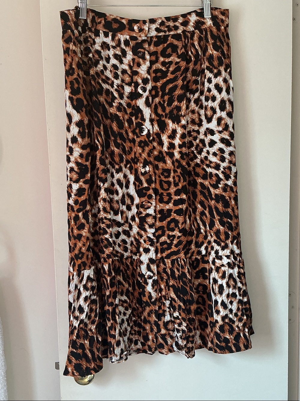 Talbots Leopard-Print Button-Front Midi Skirt - Brown/Black/White